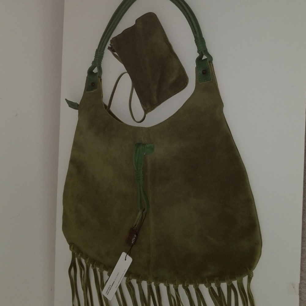 ADA COLLECTION GREEN SUEDE FRINGE HOBO CHICK BAG - Picture 7 of 7